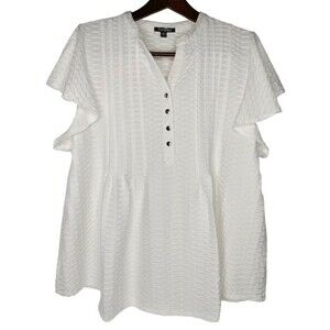 Roz & Ali Plus Size 2X Ivory Short Flutter Sleeve Blouse Top